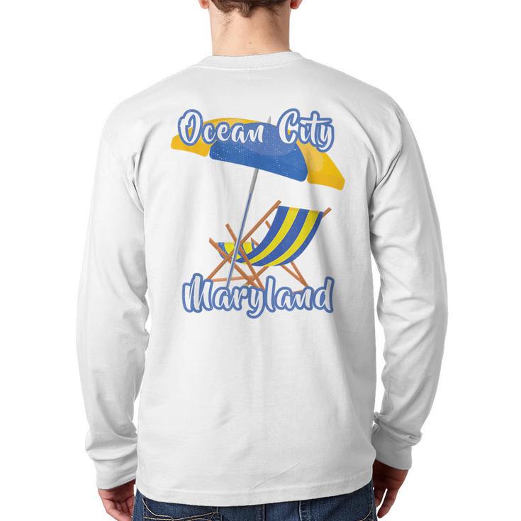 Ocean City Maryland Striped Umbrella Beach Chair Back Print Long Sleeve T-shirt