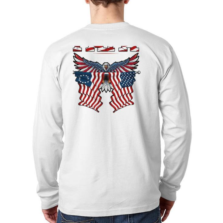 Papa American Flag Eagle Father's Day Back Print Long Sleeve T-shirt