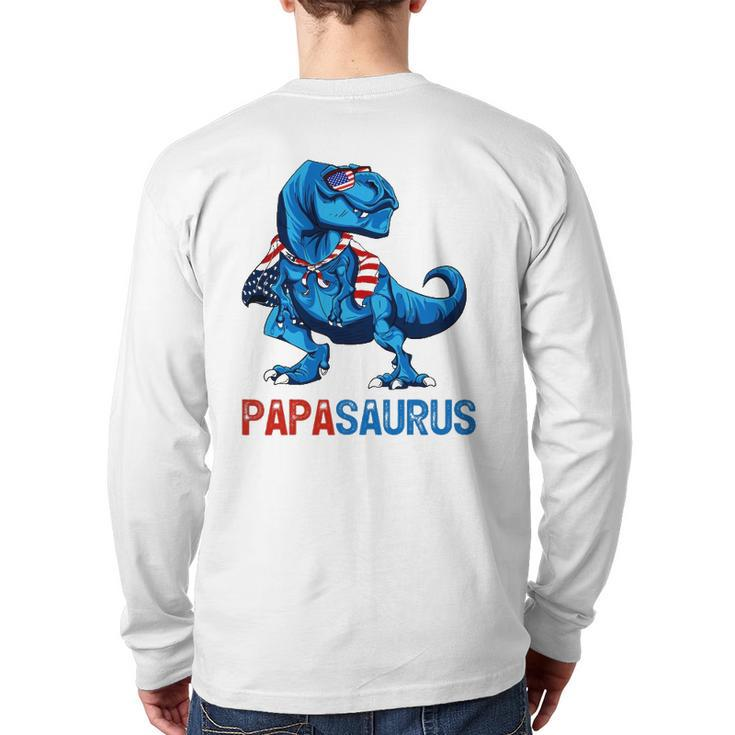 Papasaurusrex Dinosaur Papa Saurus 4Th Of July Men Daddy Back Print Long Sleeve T-shirt