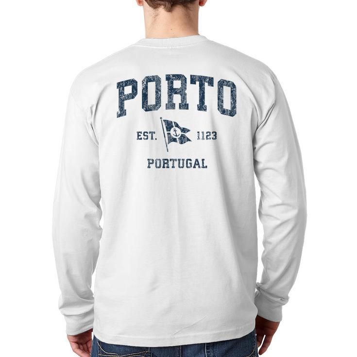 Porto Portugal Vintage Sports Navy Boat Anchor Flag Back Print Long Sleeve T-shirt