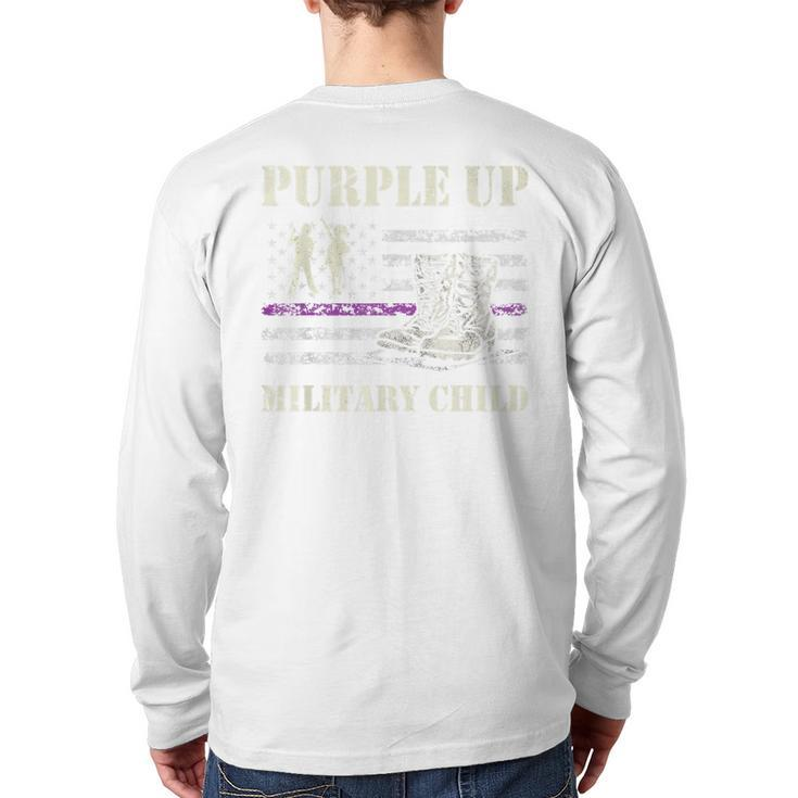 Purple Up Military Child Kids Army Dad Us Flag Retro Back Print Long Sleeve T-shirt