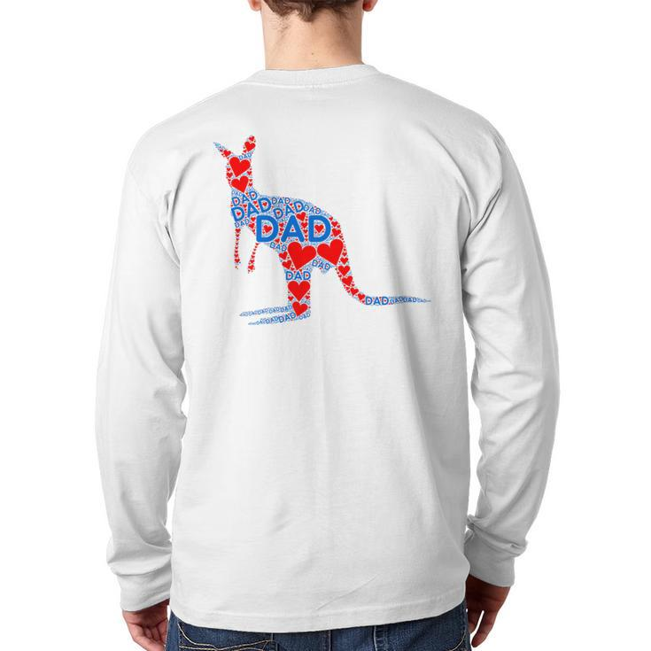 Red Heart Love Blue Dad Cute Kangaroo Daddy Father's Day  Back Print Long Sleeve T-shirt