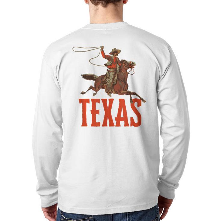 Retro Roping Cowboy & Bronco Texas Back Print Long Sleeve T-shirt