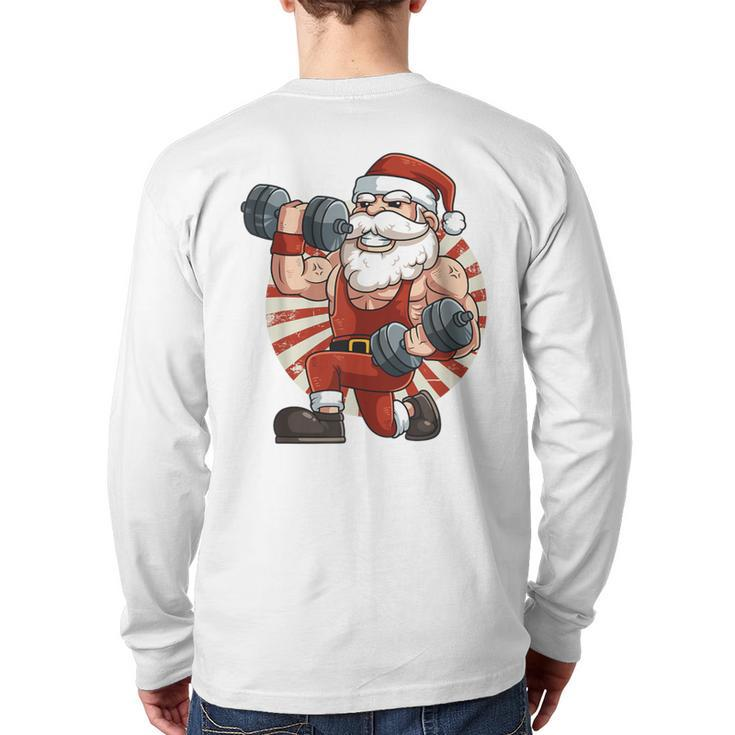 Santa Claus Weightlifting Gym Fitness Training Christmas Back Print Long Sleeve T-shirt