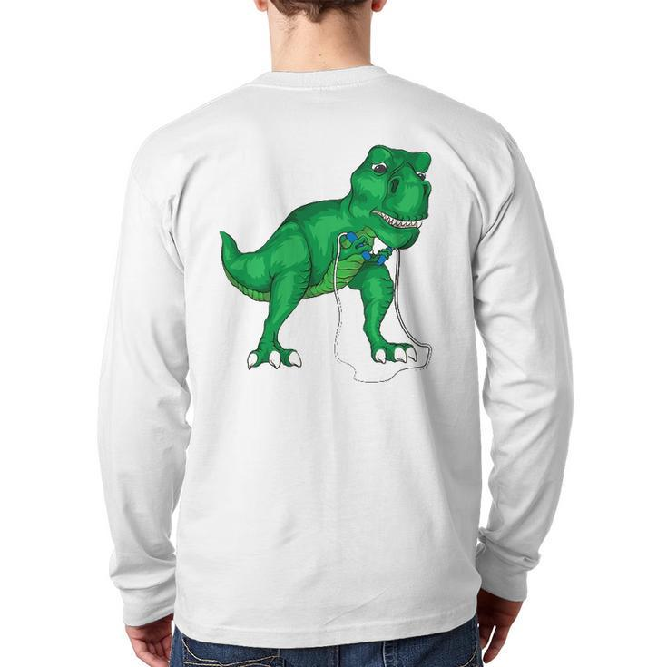 T-Rex Hates Jump Rope Cute Love Dinosaurs Gym Back Print Long Sleeve T-shirt