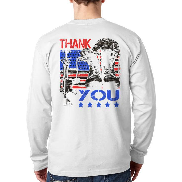 Thank You Army Soldiers Military Us Navy July Veterans Back Print Long Sleeve T-shirt