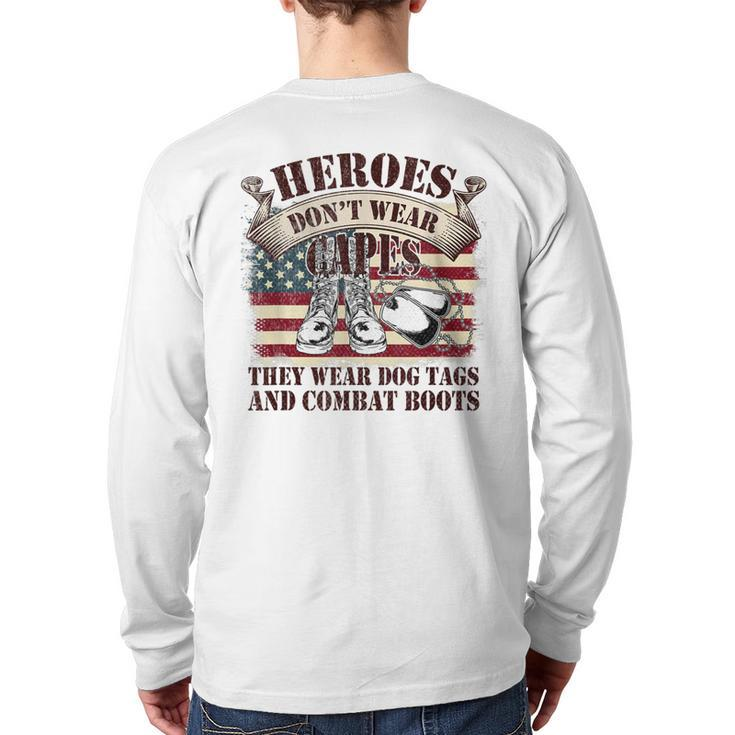 Us Flag Veterans Day Army Soldier Dogtags Combat Boots Hero Back Print Long Sleeve T-shirt