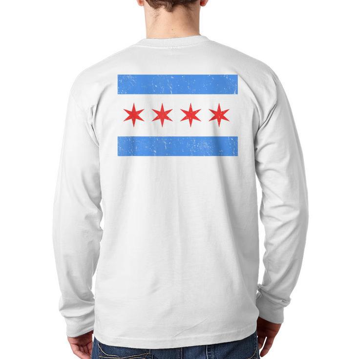 Vintage Distressed Chicago City Flag Back Print Long Sleeve T-shirt