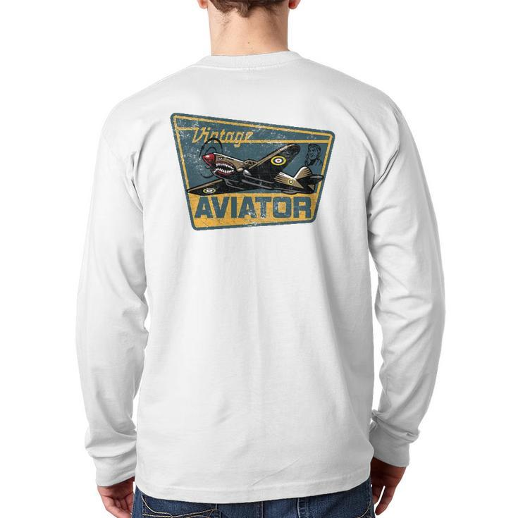 Ww2 Vintage Aviator Airplane Aircraft Pilot P40 Warhawk Back Print Long Sleeve T-shirt