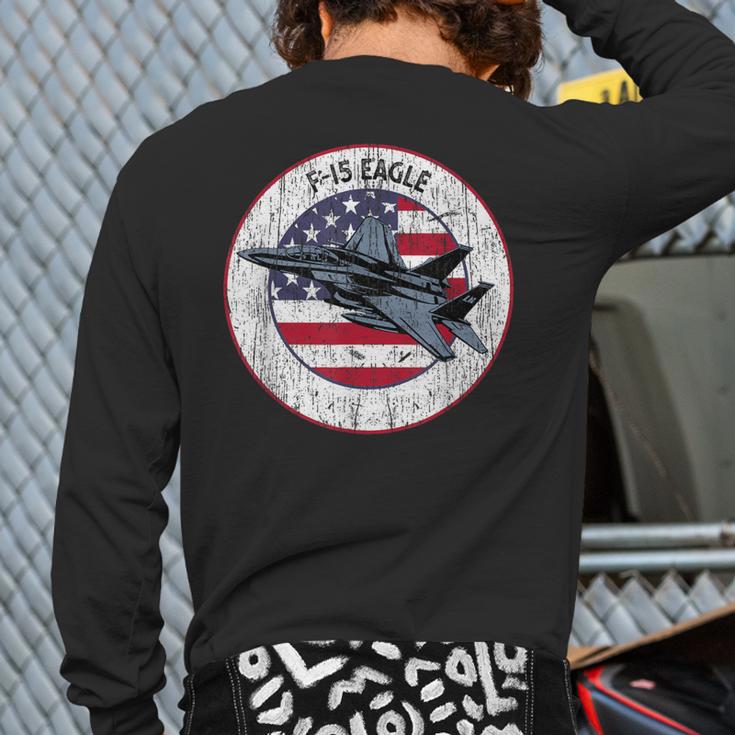 American Flag F-15 Eagle Us Military Fighter Jet 4Th July Back Print Long Sleeve T-shirt