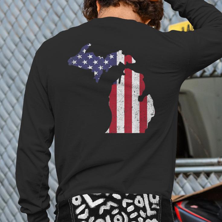 American Flag Fourth Of July 4Th Michigan Usa Back Print Long Sleeve T-shirt