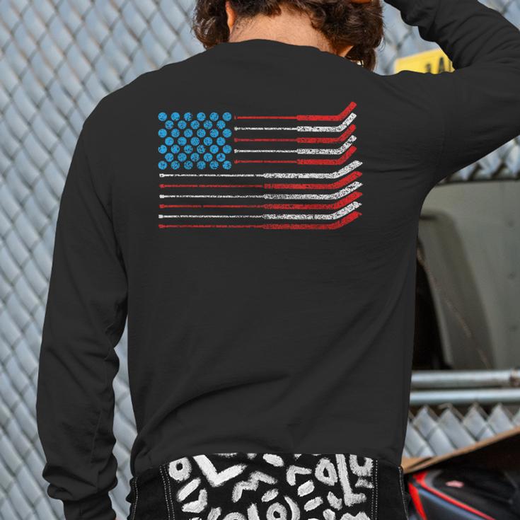 American Flag Patriotic 4Th Of July Hockey Back Print Long Sleeve T-shirt