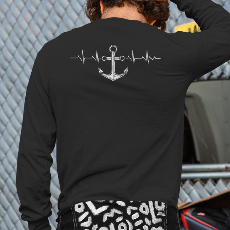 Anchor Heartbeat Sailboat Nautical Sailor Captain Sailing Back Print Long Sleeve T-shirt