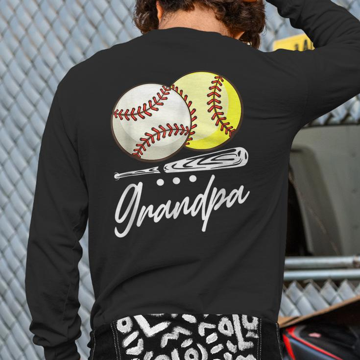 Ball Grandpa Baseball Softball Back Print Long Sleeve T-shirt