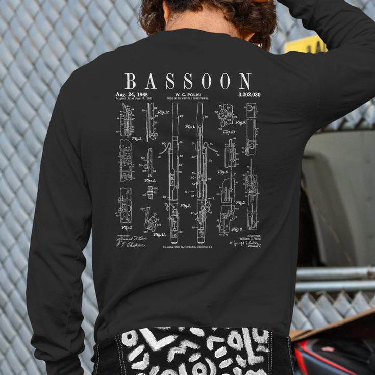 Bassoon Player Vintage Patent Bassoonist Drawing Print Back Print Long Sleeve T-shirt