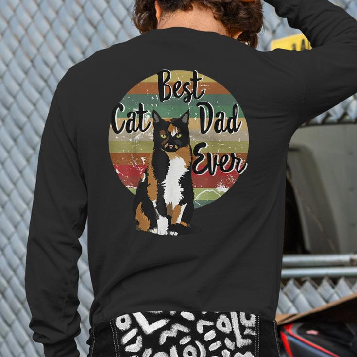 Best Cat Dad Ever Calico Father's Day Retro Back Print Long Sleeve T-shirt