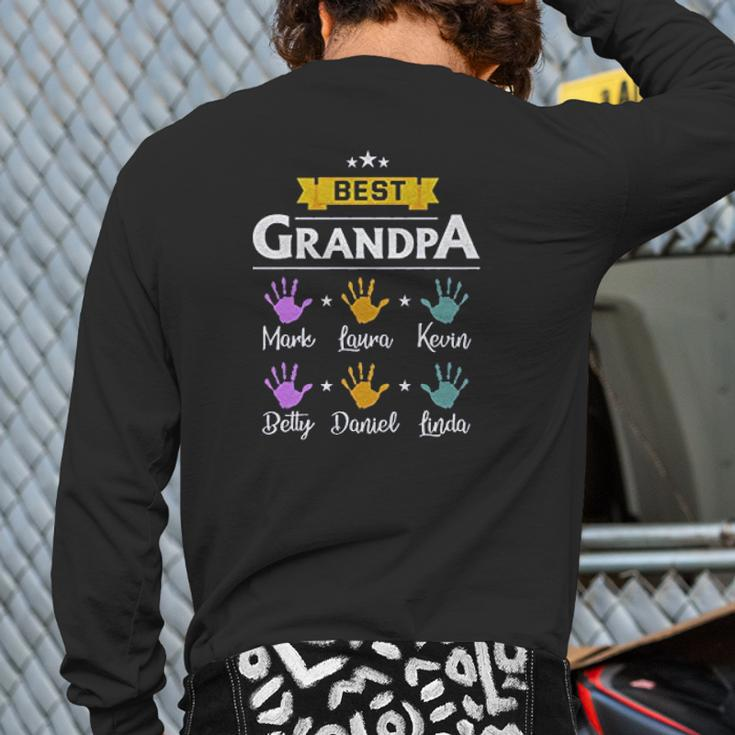 Best Grandpa With Grandchilds Handprint Back Print Long Sleeve T-shirt