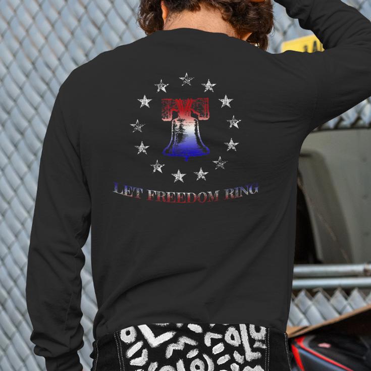 Betsy Ross Vintage Patriotic Liberty Bell Flag Inspired Back Print Long Sleeve T-shirt