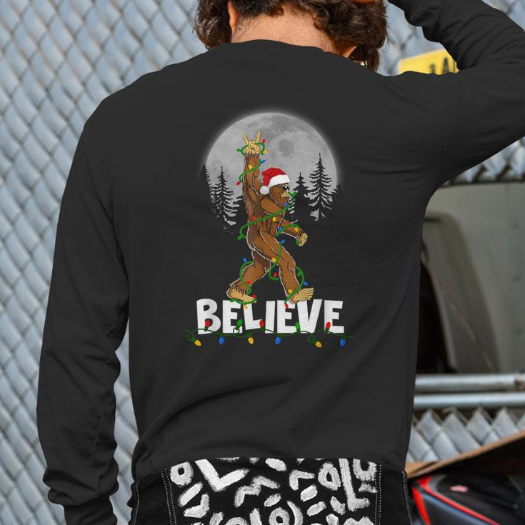 Bigfoot Rock Roll Sasquatch Christmas Believe Back Print Long Sleeve T-shirt