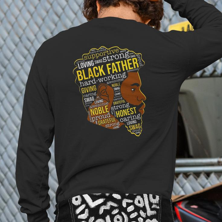 Black Father Father's Day Natural Hair Word Cloud Back Print Long Sleeve T-shirt
