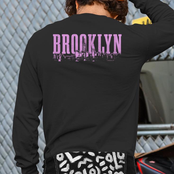 Brooklyn New York City Skyline Nyc Vintage Ny Back Print Long Sleeve T-shirt