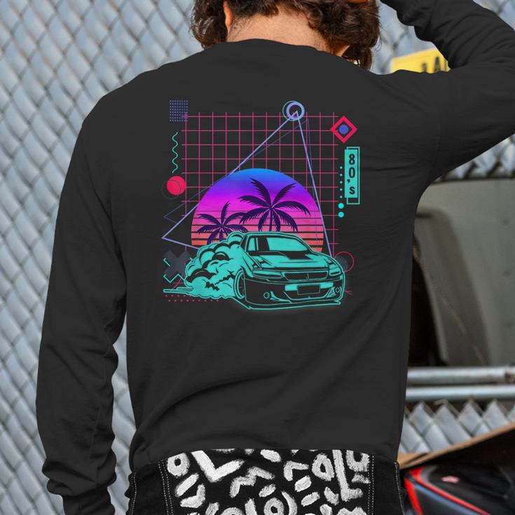 Car Drifting Aesthetic Vaporwave 80S Style Cars Lover Back Print Long Sleeve T-shirt