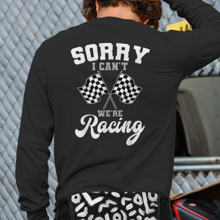 Car Racing Finish Line Automobile Sport Racer Checkered Flag Back Print Long Sleeve T-shirt