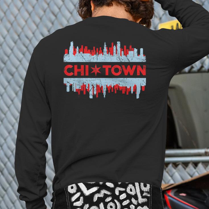 Chi Town Chicago Flag Skyline Back Print Long Sleeve T-shirt