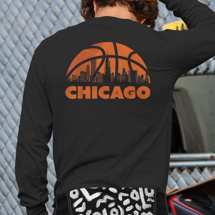 Chicago City Skyline Illinois Basketball Fan Jersey Back Print Long Sleeve T-shirt