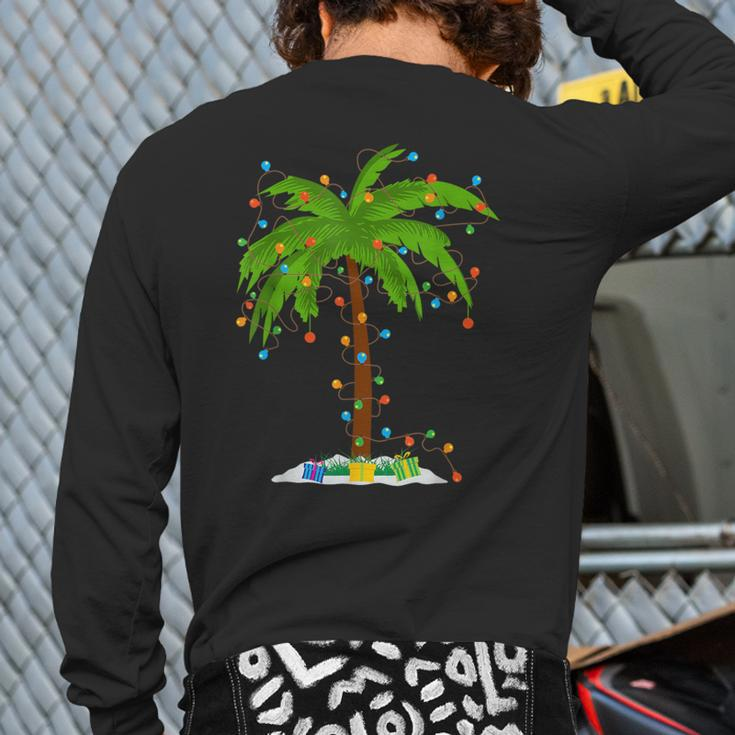 Christmas Beach Palm Tree With Xmas Lights Tropical Santa Back Print Long Sleeve T-shirt
