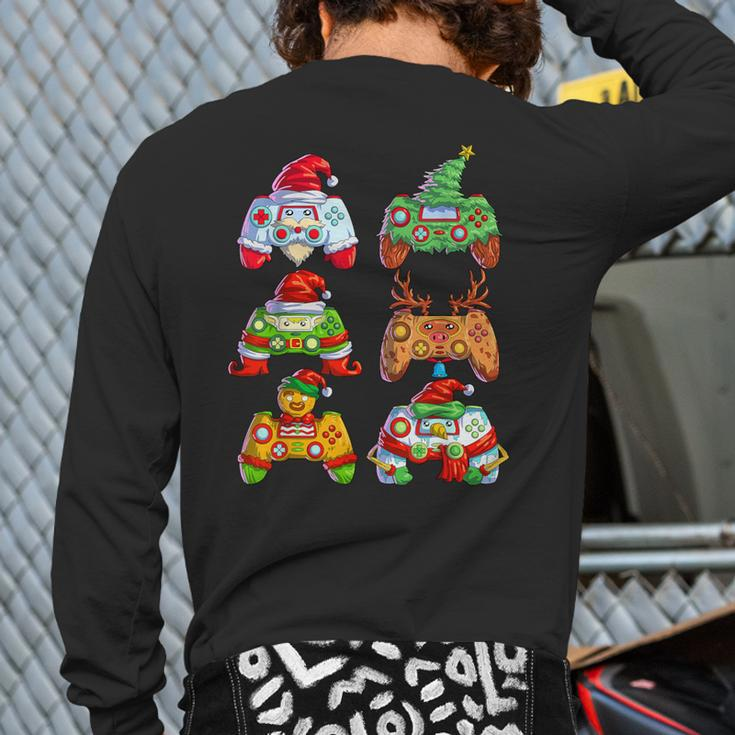 Christmas Video Game Controller Santa Hat Christmas Gamer Back Print Long Sleeve T-shirt