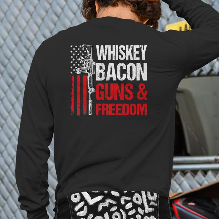 Dad Grandpa Veteran Us Flag Whiskey Bacon Guns Freedom Back Print Long Sleeve T-shirt