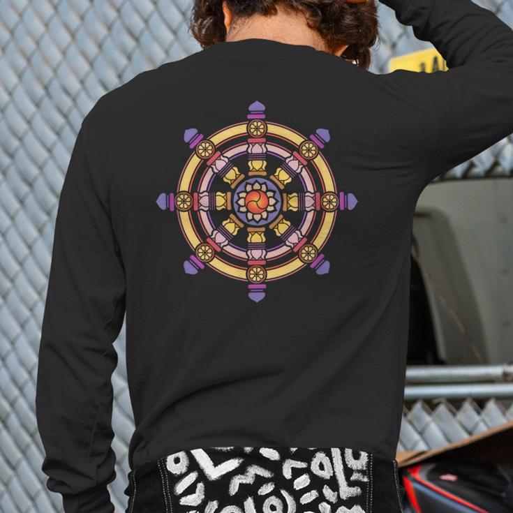 Dharma Wheel Meditation Lotus Chakra Yoga Dharmachakra Karma Back Print Long Sleeve T-shirt