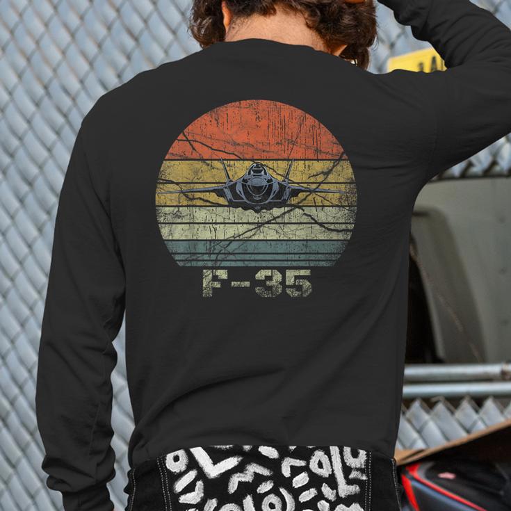 Distressed F-35 Fighter Jet Military Airplane Back Print Long Sleeve T-shirt