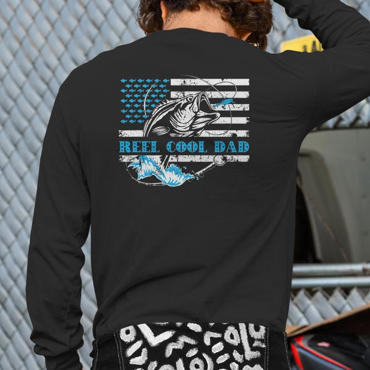 Fishing Stuff For Father's Day Reel Cool Dad American Flag Back Print Long Sleeve T-shirt