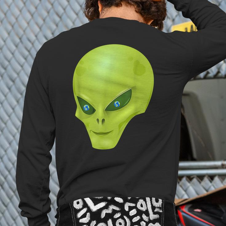 Alien With Earth Eyeballs Ufo Spaceship Novelty Back Print Long Sleeve T-shirt