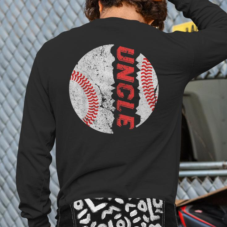Ball Uncle Softball Baseball Bday Graphic Fathers Day Back Print Long Sleeve T-shirt