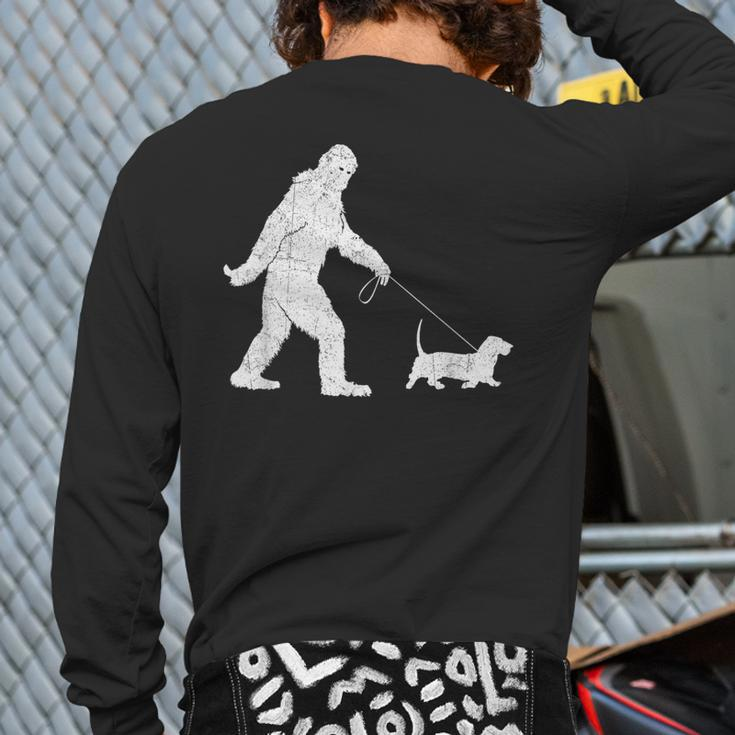 Bigfoot Sasquatch Walking Basset Hound Dog Lovers Back Print Long Sleeve T-shirt