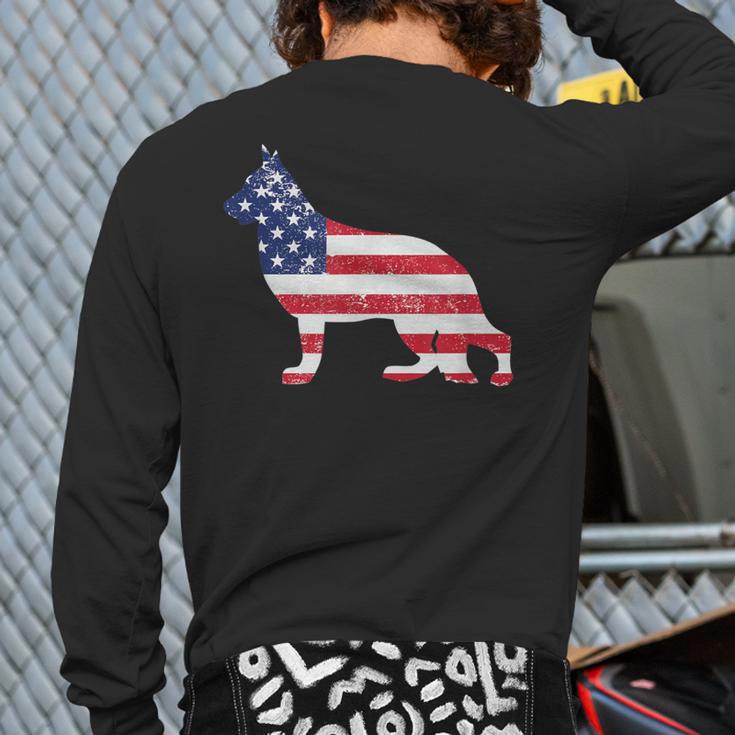 German Shepherd American Flag 4Th Of July Dog Back Print Long Sleeve T-shirt