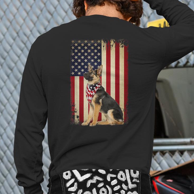 German Shepherd American Flag Independence 4Th Of July Back Print Long Sleeve T-shirt