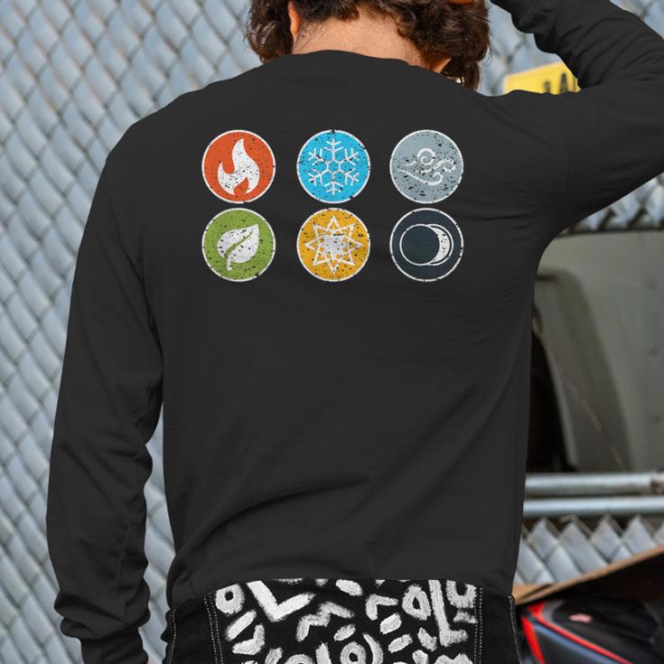 Gloomhaven Elements Symbol Fire Ice Air Earth Light Dark Back Print Long Sleeve T-shirt