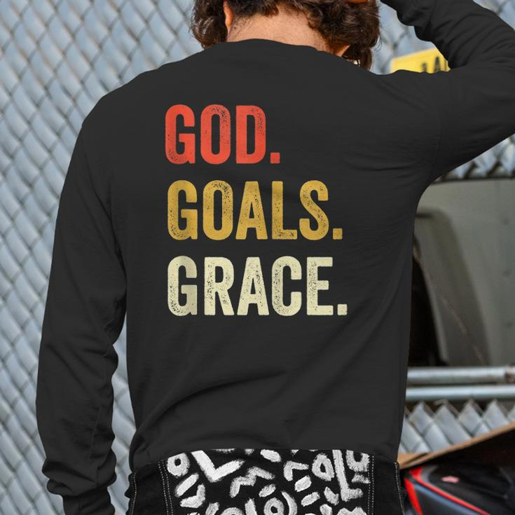 God Goals Grace Christian Workout Fitness Gym Back Print Long Sleeve T-shirt
