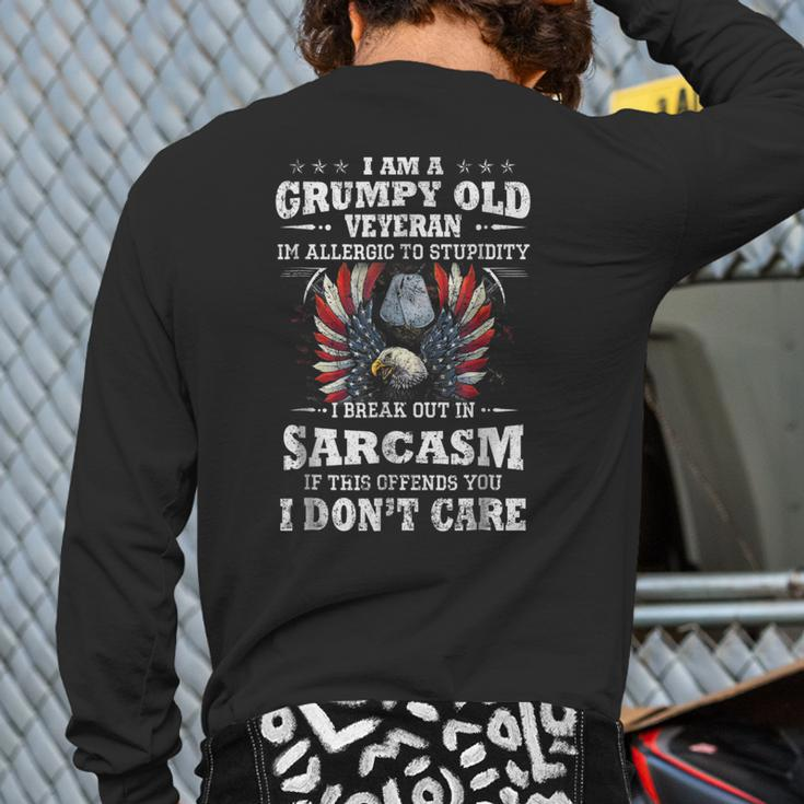 I Am A Grumpy Old Veteran I'm Allergic To Stupidity Back Print Long Sleeve T-shirt
