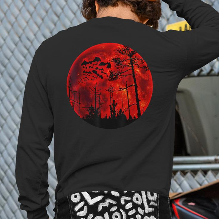 Grunge Bats Flying Gothic Blood Red Moon Back Print Long Sleeve T-shirt