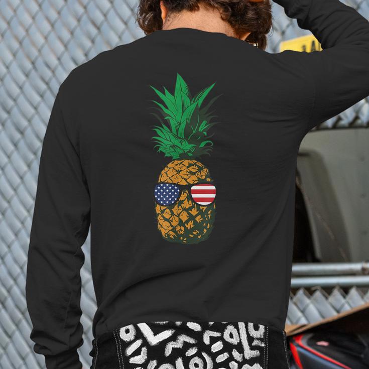 Hawaiian Pineapple American Flag Sunglasses 4Th Of July Back Print Long Sleeve T-shirt