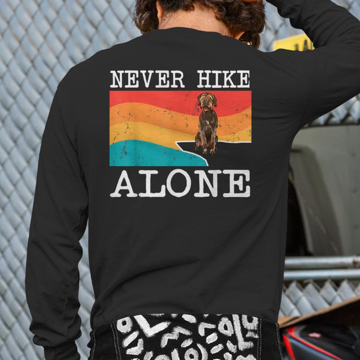 Never Hike Alone Wirehaired Pointing Griffon Graphic Hiking Back Print Long Sleeve T-shirt