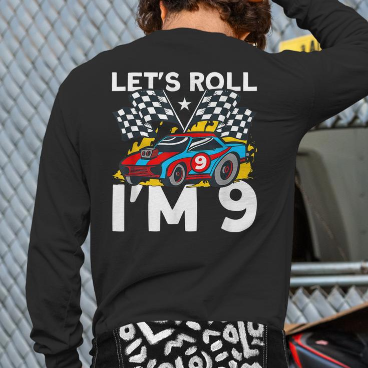 I'm 9 Bday Race Car Party Cute 9Th Birthday Boys Race Car Back Print Long Sleeve T-shirt
