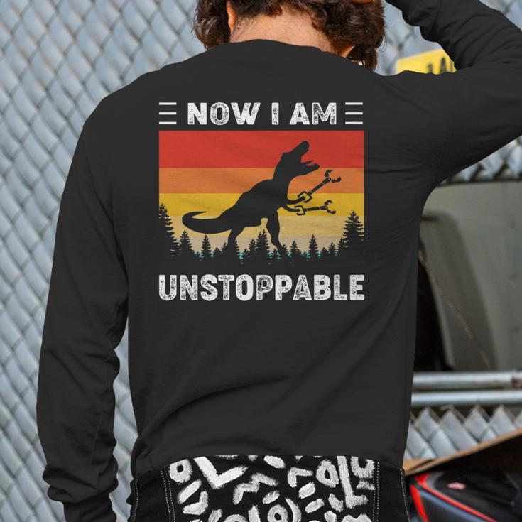 Now I'm Unstoppable Vintage T-Rex Dinosaur Back Print Long Sleeve T-shirt