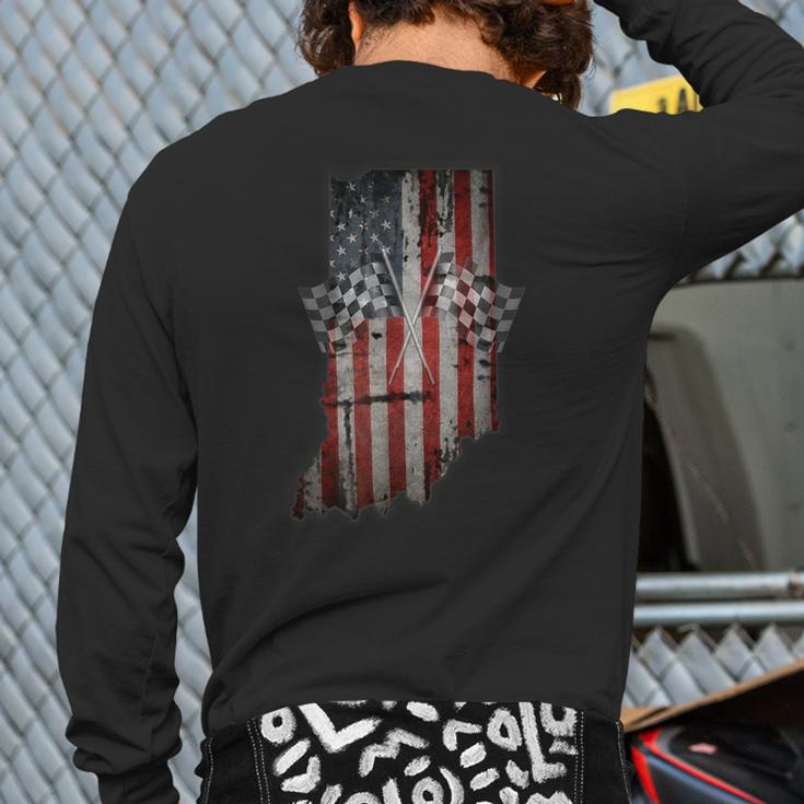 IndianaDistressed Look Checkered Flag Back Print Long Sleeve T-shirt