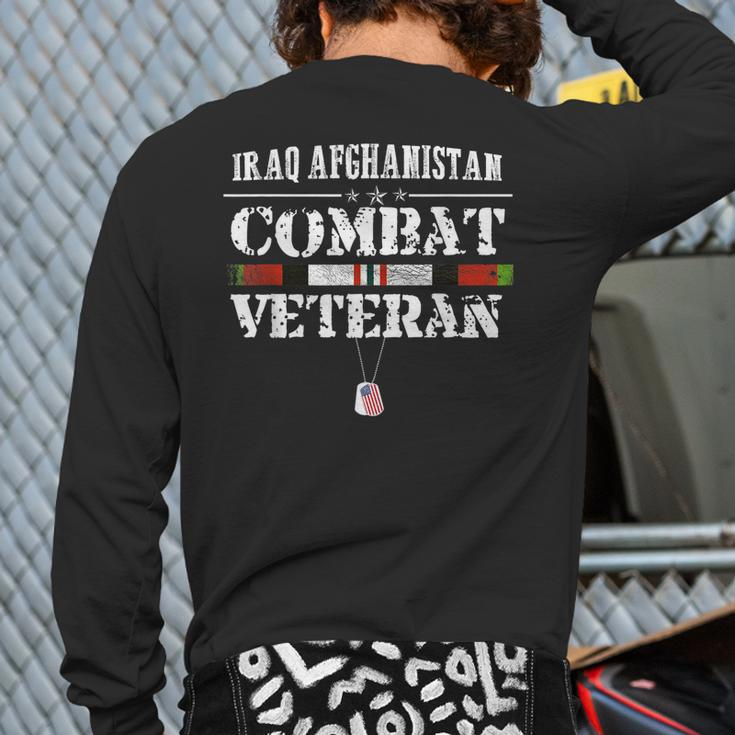 Iraq Afghanistan Combat Veteran Proud Army Military Vintage Back Print Long Sleeve T-shirt